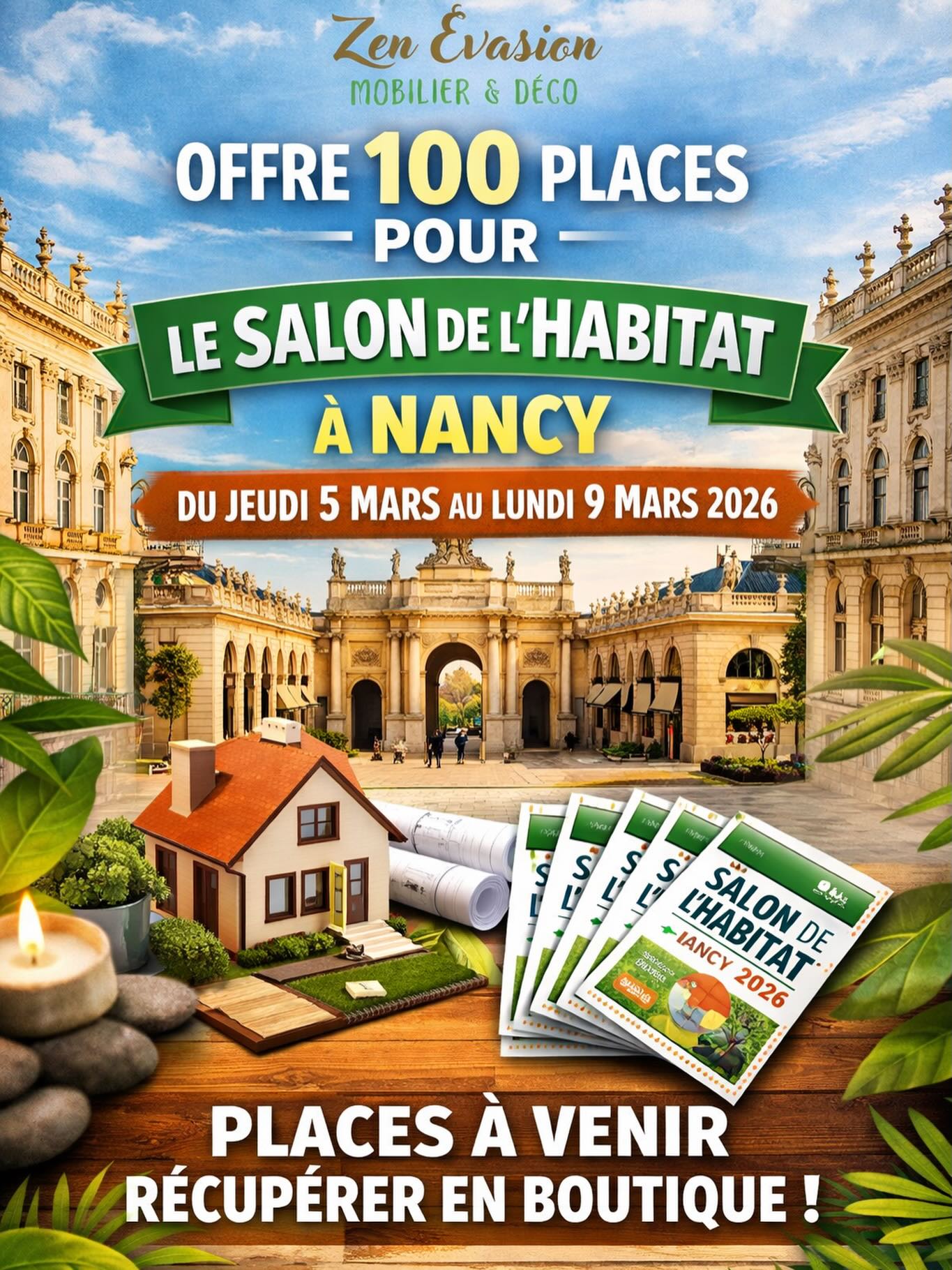 🌿 Zen Évasion vous fait plaisir ! 🌿
Nous vous offrons 100 places pour le Salon de l’Habitat à Nancy 🏡
📍 Du jeudi 5 mars au lundi 9 mars 2026
👉 Places à venir récupérer directement en boutique
Premiers arrivés, premiers servis !
Venez préparer vos futurs projets maison et déco, et profitez-en pour faire un tour chez Zen Évasion – Mobilier & Déco 💚
✨ On vous attend en magasin ! #salondelhabitat #nancy #parcdesexpositions #deco #bali